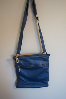 ARCADIA DENIM BLUE MEDIUM CROSSBODY PEBBLE LEATHER BAG MADE IN ITALY EUC