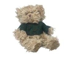 Russ Berrie Radcliffe Curly Hair Tan Bear with Green Sweater 8 inch