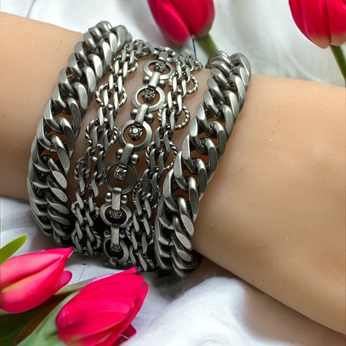 JUICY COUTURE Chunky Multi-Strand Wide Bracelet Silver & Rhinestone 7”