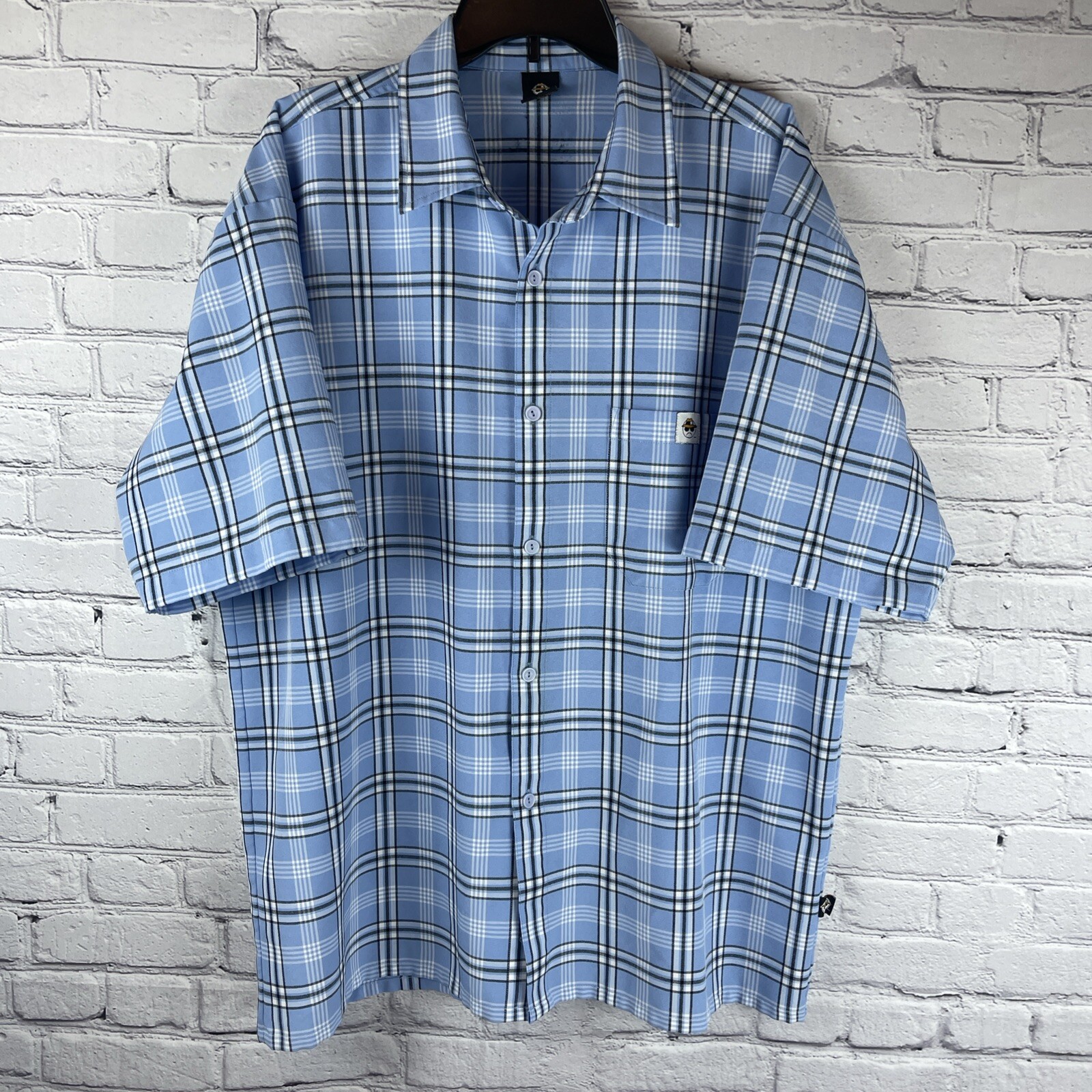 Lowrider Shirt Mens XL Blue Plaid Short Sleeve Button Baggy Y2K