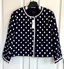 NWT J Crew size 10 navy ivory polka dot textured cotton tweed jacket G3728