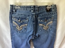 CELLO Med Wash Boot Cut Flap Pockets Eyelets Gems Studs Women's Jeans Size 9