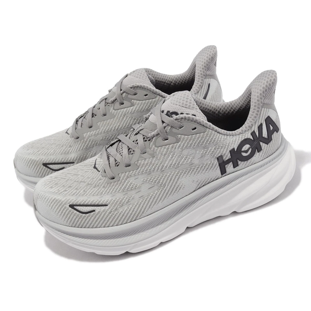 Hoka Clifton 9 2E Wide Grey Black Men Road Running Sports Shoes 1132210-HMBC