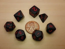 Mini Polyhedral 7 Dice Set - Black with Red Ink RPG Tabletop Gaming CCG Board