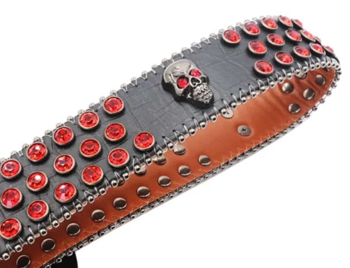 Skull Black Genuine Leather Red Rhinestone Belt | eBay Skull Black Genuine Leather Red Rhinestone Belt | eBay