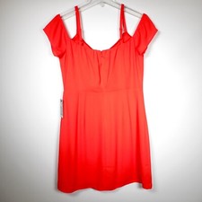 NWT Express Sz 10 12 Coral Red Orange Mini Dress Cold Shoulder Cute