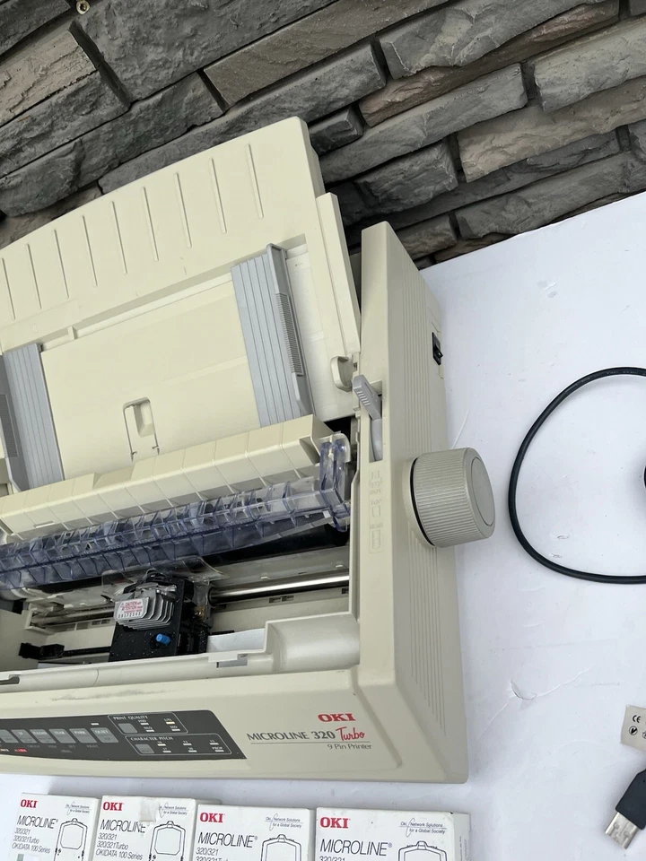 Oki MICROLINE 320 Turbo Dot Matrix Printer GE7000A W/ 4 NEW Ribbons Parts Repair - Image 4 of 4