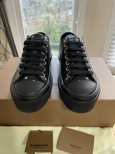 NIB Burberry Women's Jack Star sneakers In Black Silver C Size 37 Msrp $690 - Picture 3 of 12