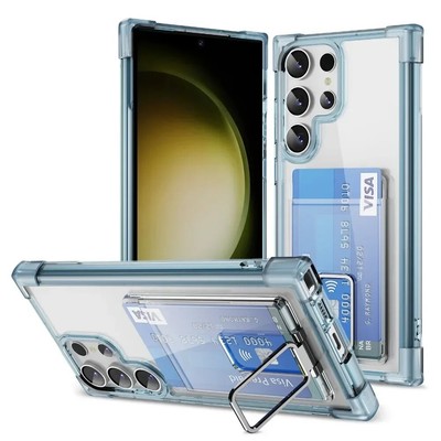 Clear Card Holder Case for Samsung S24 S23 S22 S21+ S25 Ultra Kickstand Cover