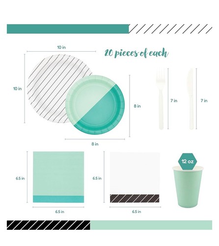 Sage Green Party Set - 140PCS Eco-Friendly Disposable Dinnerware for 20 Guests - Picture 2 of 5