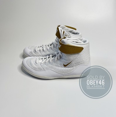 white and gold nike wrestling shoes