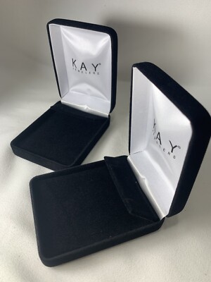 2 KAY Jewelers Empty Large Black Velvet Jewelry Earrings Clamshell NO BOX - NEW