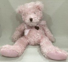 Baby Girl First Soft  Cuddly Pink Teddy Bear With Pink  Brown Bow Plush 12"