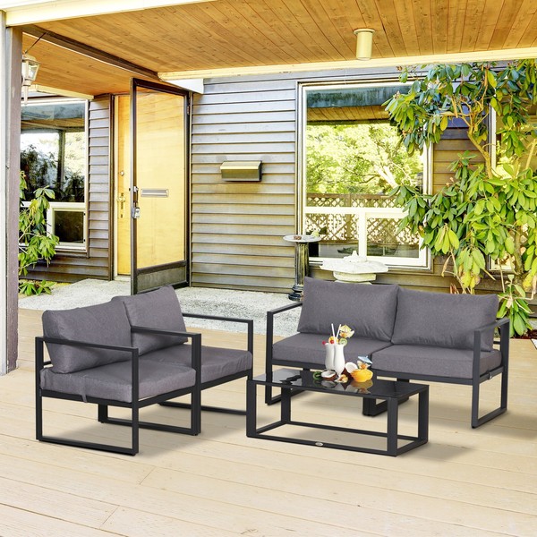 Outsunny 4-Tlg. GartenmöBel Set Sitzgruppe Mit Couchtisch Doppelsofa Kissen Alu-image