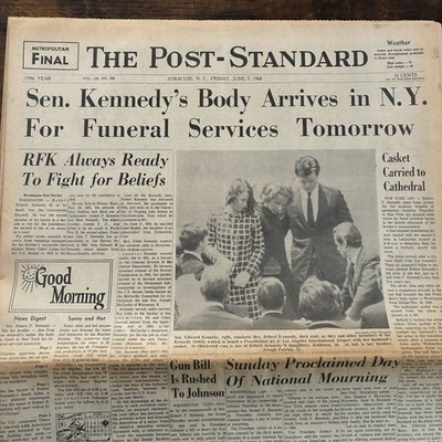 Vintage Syracuse NY Newspaper June 7, 1968 Senator Kennedy s Body Arrives In NY