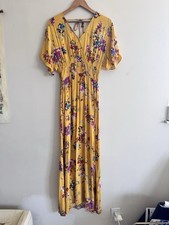 Women’s Long Spring Maxi Dress Floral Yellow Easter Holiday Sexy Flirty Small