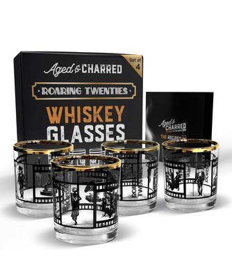 Roaring 20s Party Decorations Whiskey Glasses Set   Premium Crystalline Gl