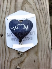 Navy Blue Heart Retractable Name Badge Reel ID Card Holder