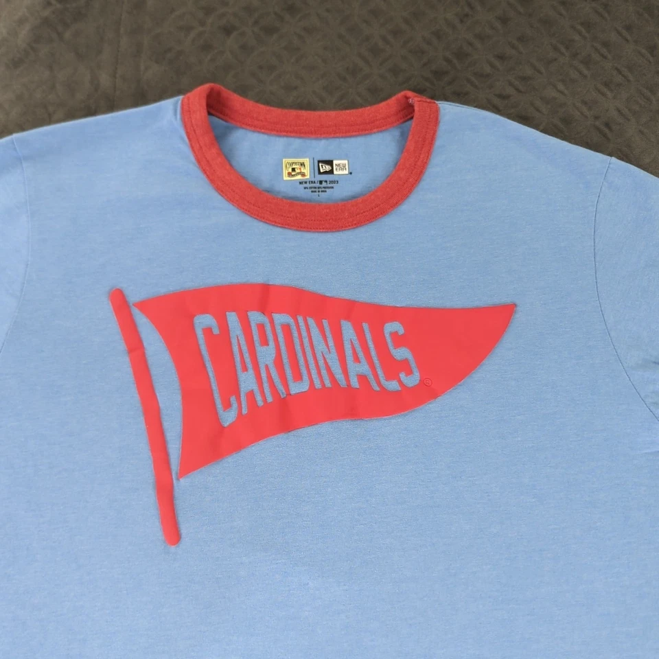 St Louis Cardinals Shirt Pennant New Era Ringer Tee Blue Short Sleeve Men Large - Image 4 of 4