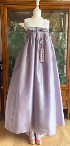 Ensemble robe traditionnelle coréenne Hanbok - haut violet et jupe grise / jupon et sac - Photo 15/24