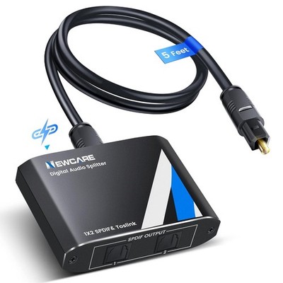 NEWCAER Digital Optical Splitter 1 in 2 Out,Spdif Toslink Digital Optical Audio
