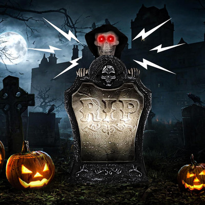 Animated Halloween Tombstone Decoration, Lighted Gravestone with Creepy Voice Sp