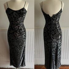 Vtg 90s Y2K Gunne Sax Jessica McClintock Maxi Dress Prom Gown Blk Silver 5/6