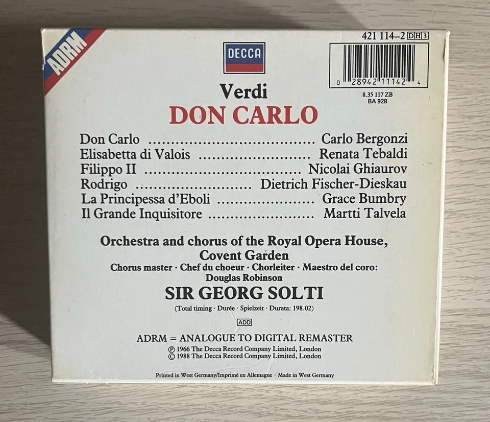 Verdi Don Carlo Bergonzi Tebaldi Bumbry Ghiaurov Solti 3 Cd Decca WG - Immagine 2 di 4