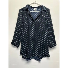 Cabi Women Tunic Blouse V Neck LS Black Geometric Green Small