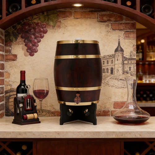 20L Vertical Wooden Wine Barrel w/ Faucet&Bracket for storing whiskey,rum,brandy
