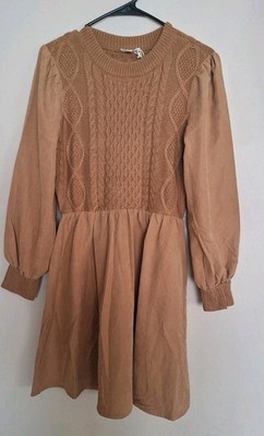 Hem & Thread Women's Camel Long Sleeve Knit Dress Lightweight Size Small NWT