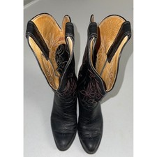 Justin Vintage Black Leather Western Cowboy Boots Purple Stitch C2643 Womens 6B