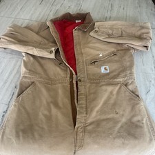 Vintage Carhartt Coveralls Mens 46R XL Tan Quilted RED Lined UNION 996QZ