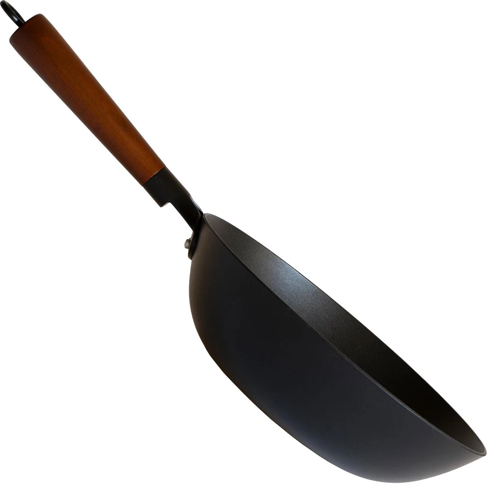 BAF Wok 28cm Induktion Gusseisen hoch Pfanne Antihaft beschichtet rund Holzgriff - Bild 4 von 4