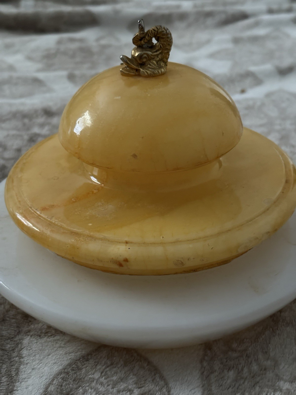 vintage polished alabaster or onyx lidded trinket box