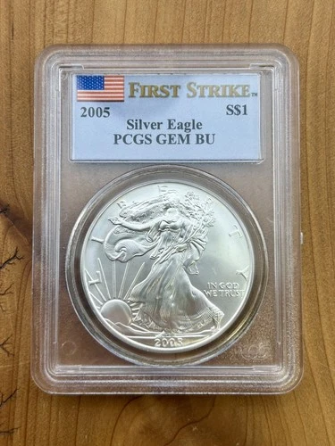2005 PCGS GEM BU American 1oz Silver Eagle $1 First Strike .999