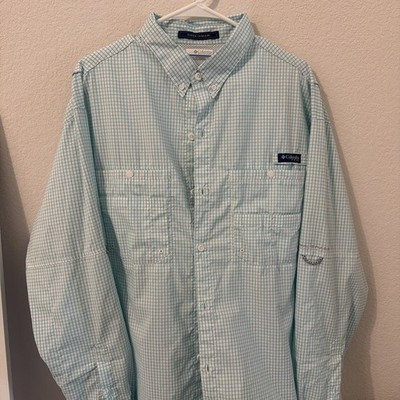 Columbia PFG Shirt Mens Extra Large Teal Plaid Super Tamiami Fishing Vented