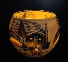 German KERZENFARM Glowing Christmas Tealight Holder Polymer Clay Over Glass 3.5"