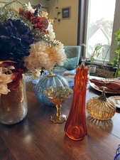 LE Smith Vintage MCM Art Glass Persimmon Amberina Swung Vase 12" Tall