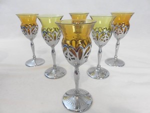 Set of 6 Farber Brothers Krome Kraft Cocktail Glasses Amber Cambridge Cordials