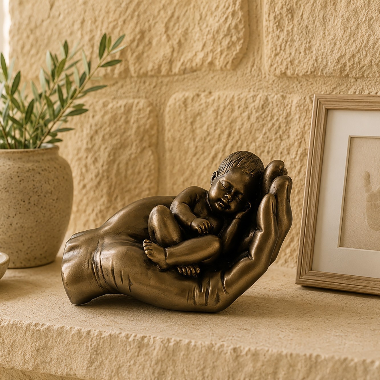 A Little Handful Baby In A Hand Sculpture Figurine Bronze Finish 01026