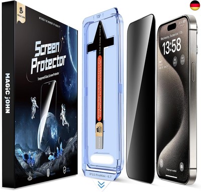 MAGIC JOHN 2 Stück für iPhone 15 Pro Max (6,7 Zoll) Sichtschutz Glas, A