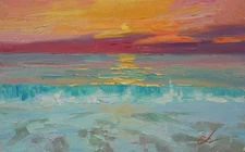 Seascape painting Original art Impressionism Oil on panel by S. Chernyakovsky