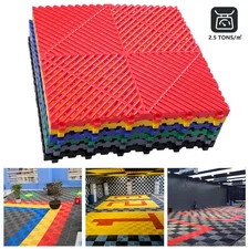 34 Pcs Garage Floor Tiles 15x15x0.7" Interlocking Non-Slip Drainage Modular Mats