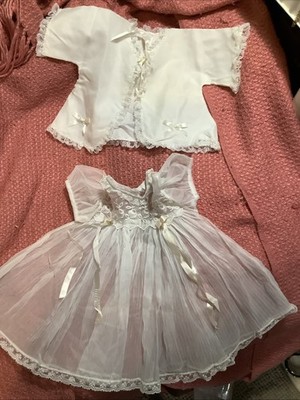 Carol Joy Creation Dress & Jacket Ivory Infant / Doll  Vtg 1950 s christening