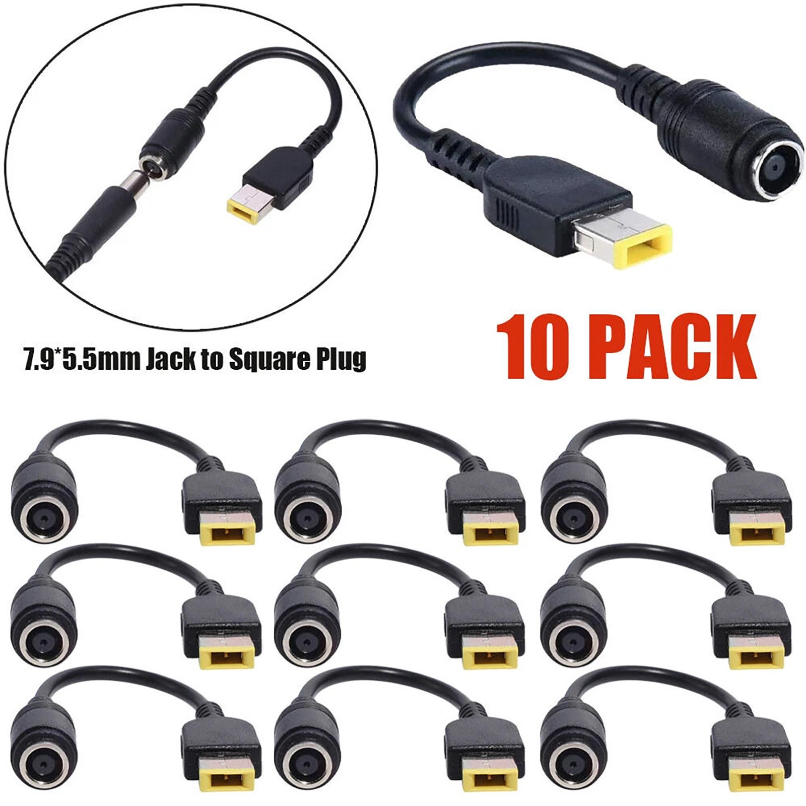 10PCS New 7.9*5.5mm Round to Square Plug Adapter Repair Part for Lenovo Thinkpad