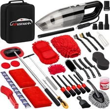45Pcs Car Wash Kit, Handheld Vacuum, Windshield Tool, Detail Brushes, Towels