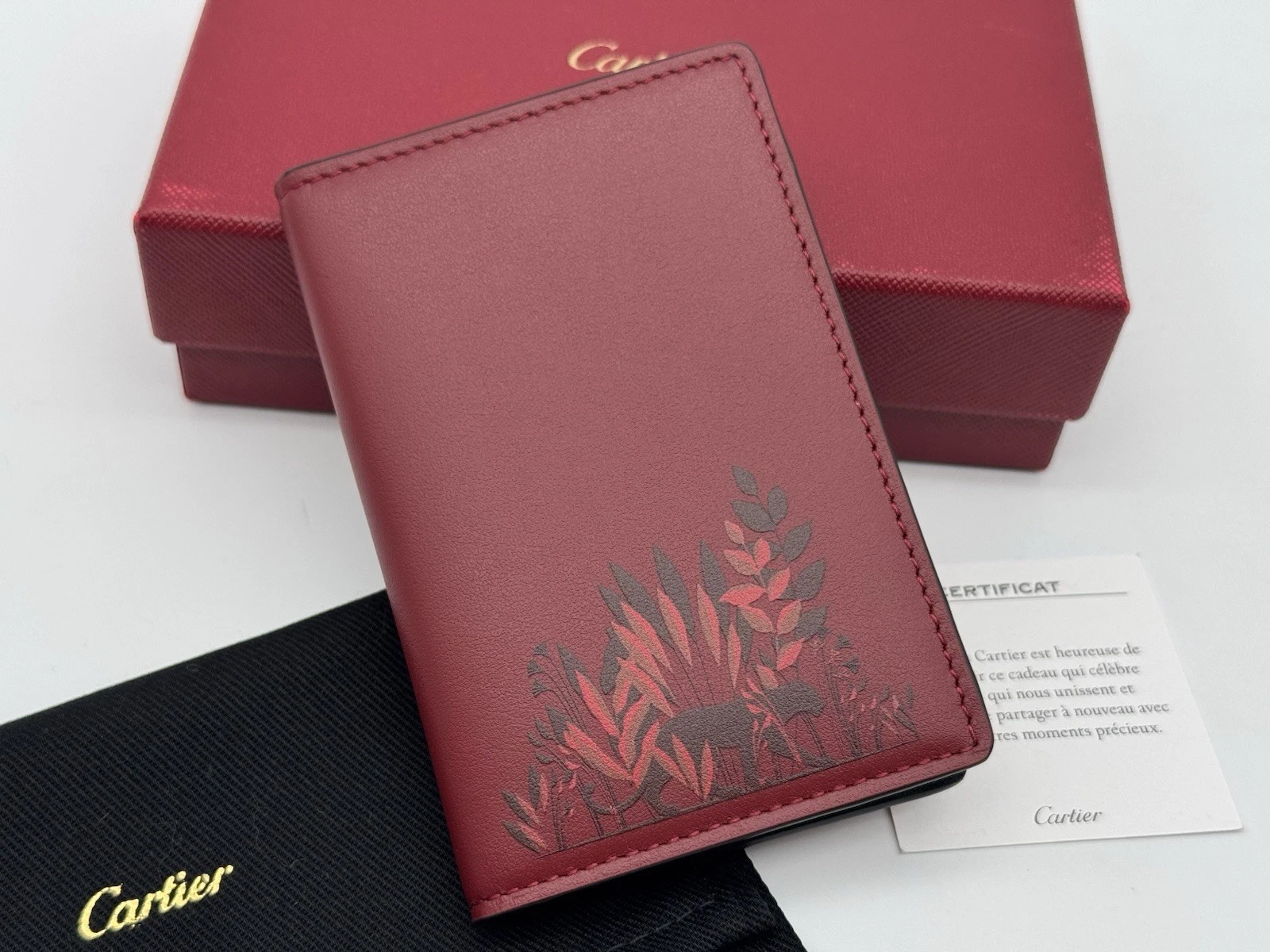 Cartier — PANTHERE DE CARTIER RED LEATHER 4CC CARD HOLDER WALLET NEW 100% GENUINE $550
