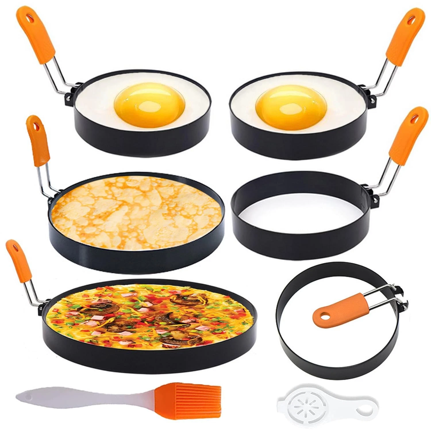 6 Pcs Professional Egg Ring Pancake Set,8" Large Omelette Ring,6" Orange
Opens in a new window or ta