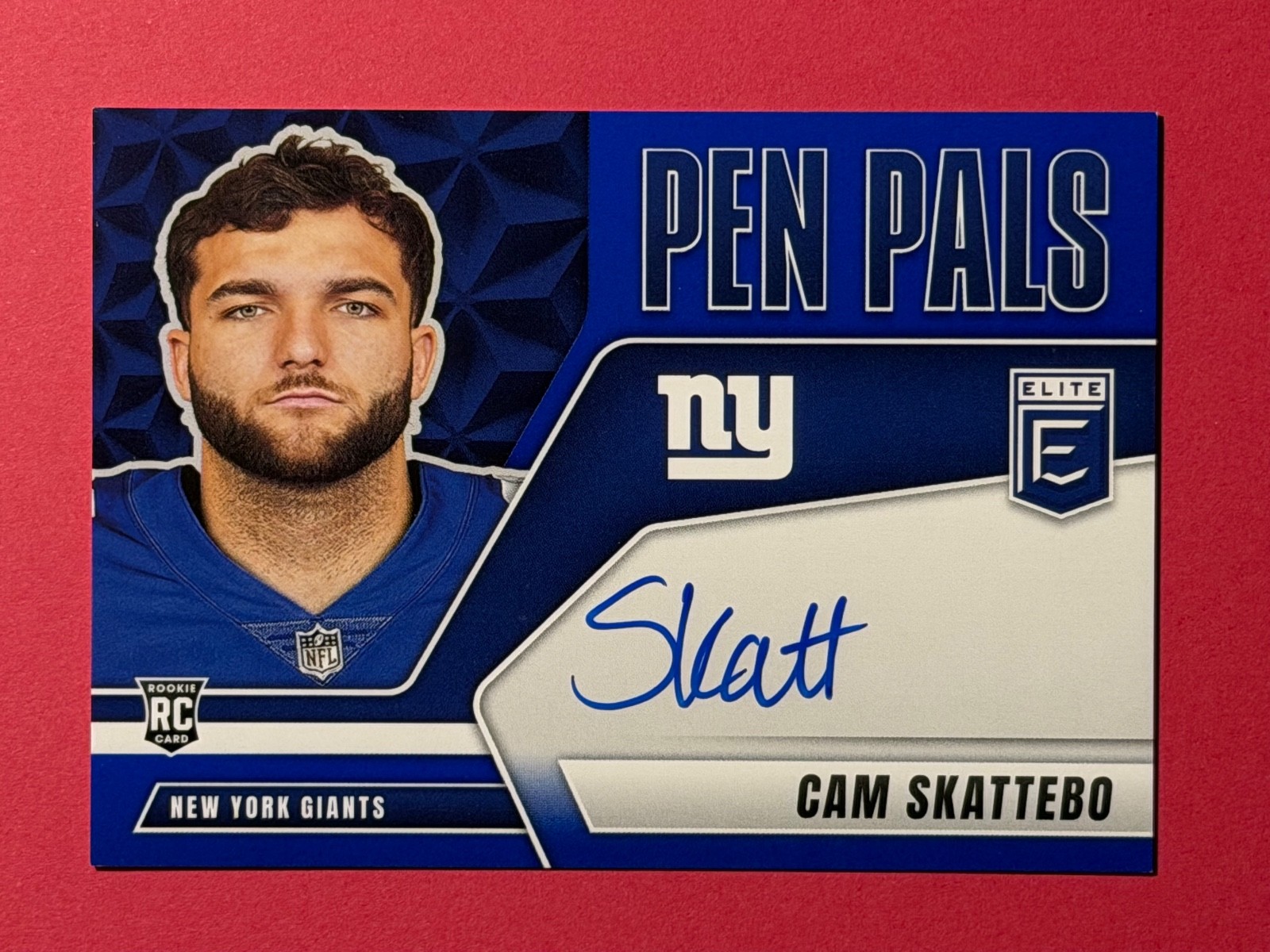 2025 Donruss Elite Cam Skattebo Giants Blue Ink Pen Pals On Card Rookie Auto